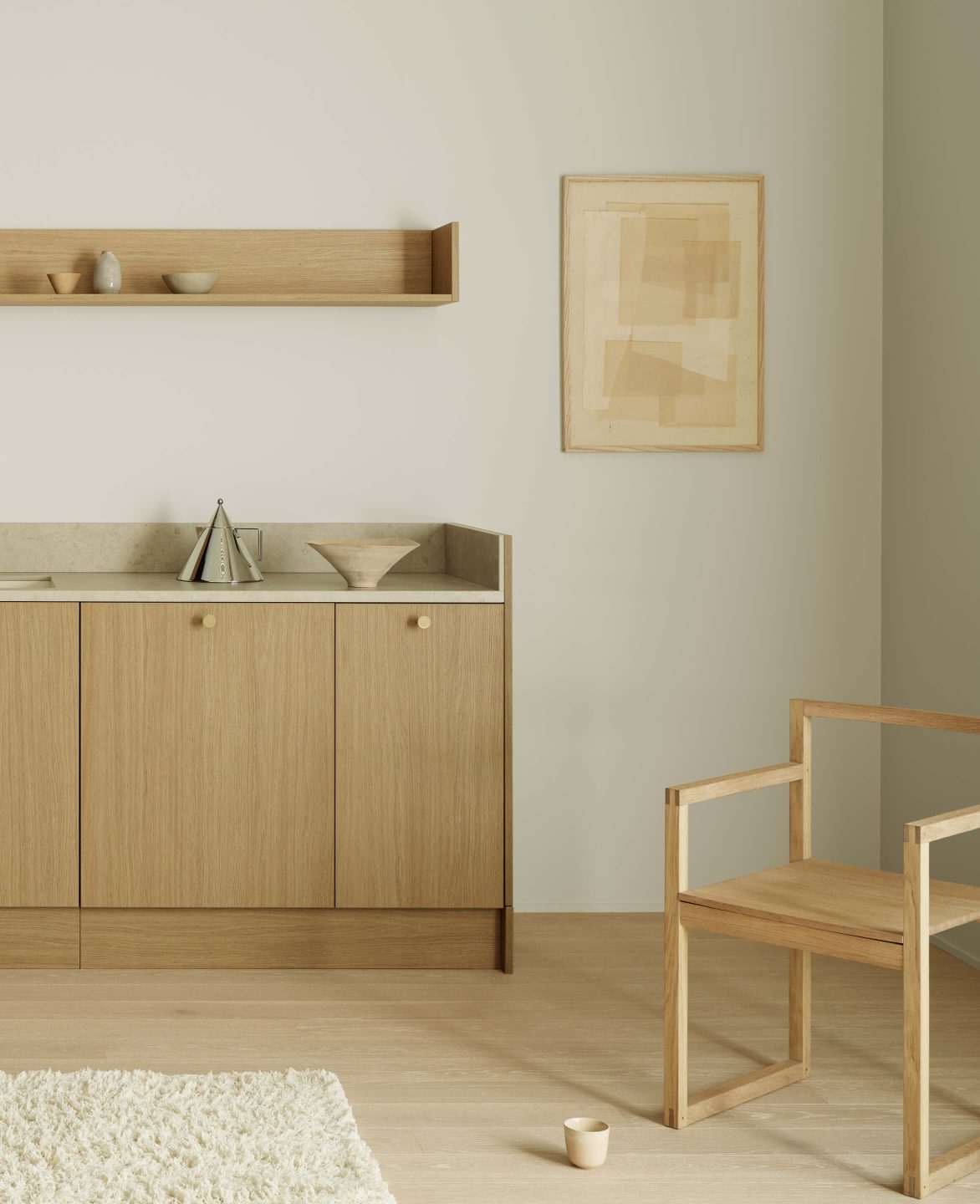 Kök i ek med en hylla i samma material